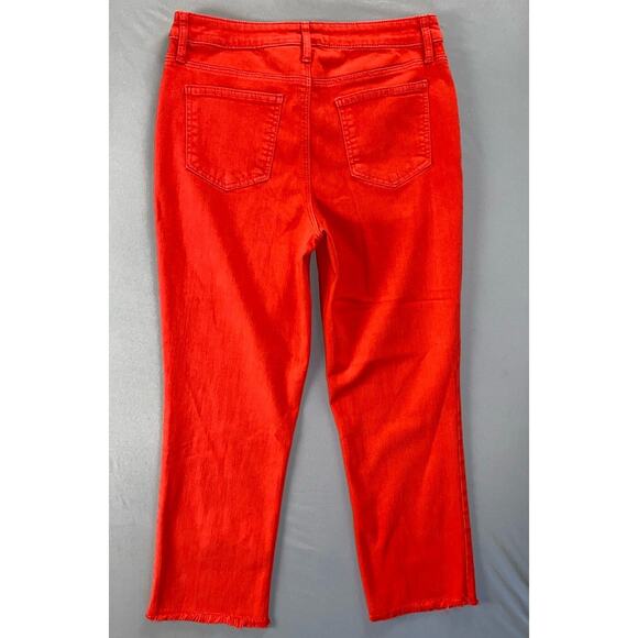 Chico's So Slimming Girlfriend Slim Leg Crop Raw Cuff Stretch Jeans. Red, Size 6 - Picture 3 of 5